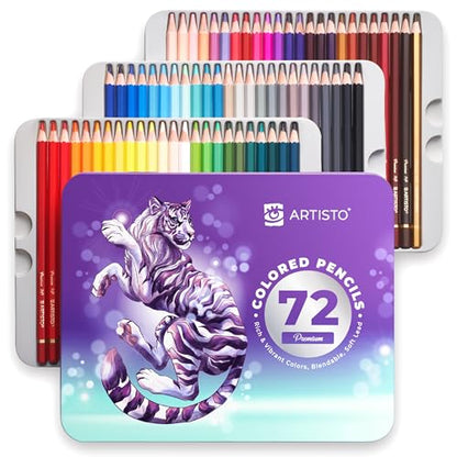 Artisto Premium Colored Pencils, Quality 3.8mm Soft Core Leads, Rich & Vibrant Colors, Blendable, Perfect for Beginner & Advanced Artists (72 colors)