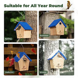Kingsyard Wooden Bird House with Predator Guard, Wren Bird Nesting for Outdoor, Garden Patio Nest Box for Wild Bird Watching, Royal Blue Kingsyard