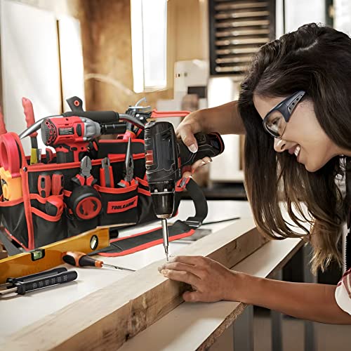 TOOLEAGUE 19 Inches Heavy Duty Tool Bag 25 Pockets, 1680D Fabric Tool Bags with Strong Molded Base, Multi-pocket Tool Organizer with Adjustable TOOLEAGUE