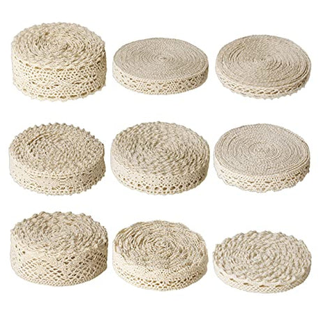 54 Yards Lace Trim Sewing Crochet Lace Ribbon, Vintage Assorted Eyelet Lace Ribbons Roll for DIY Scrapbooking Dollies Wedding Crafts Supply (Beige) ZNZAKKA