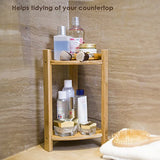 GOBAM Bamboo Shower Corner Caddy, Medium - 2 Tier Standing Shower Stand for Shampoo, Conditioner, Lotion, Soap - Caddy Organizer for Kitchen, GOBAM