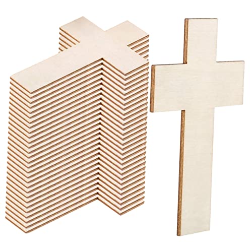 NOLITOY 60 Pcs Easter Cross Home Decor Cross Shape Wood Slices Wood Crafts Wooden Crafts Wooden Cross Cutouts Blank Wooden Cutout Wooden Chips Adorn NOLITOY