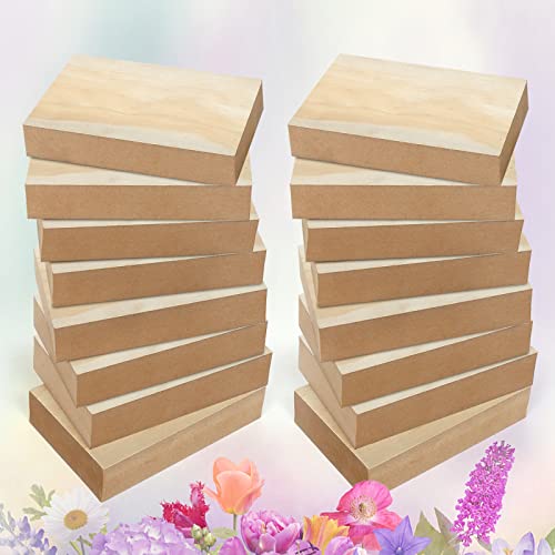 16 Pack Unfinished Wood Blocks for Crafts, 5 X 3 X 1 Inch MDF Wood Board Wooden Rectangle Blocks Craft Panels for Art and Crafts, Engraving, Aweyka