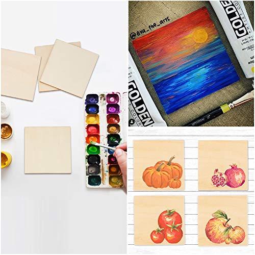 Blisstime 50PCS 4x4 Inch Wood Squares Unfinished Square Wood Pieces for Crafts,Painting, Writing, DIY Supplies, Engraving and Carving, Home Blisstime