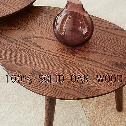 Vadisun Small Oval Coffee Table, Mid Century Modern Coffee Table for Living Room, 100% Solid Oak Wood Side Table, Minimalist Display Center Table