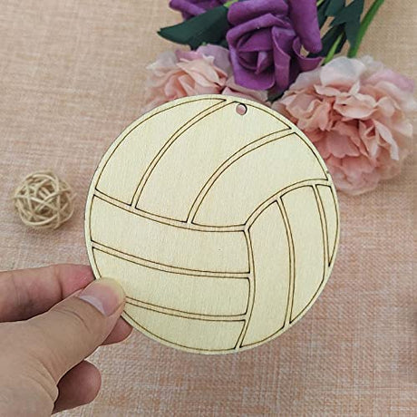20pcs Volleyball Shape Cutout Unfinished Wood Crafts DIY Hanging Gift Tags Ornaments with Ropes for Home School Volleyball Sport Party Decoration, JANOU