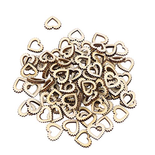 Amosfun 100pcs Hollow Out Lace Heart Wooden Pieces Cutouts Craft Embellishments Wood Ornament Manual Accessories for DIY Art (20mm) Amosfun