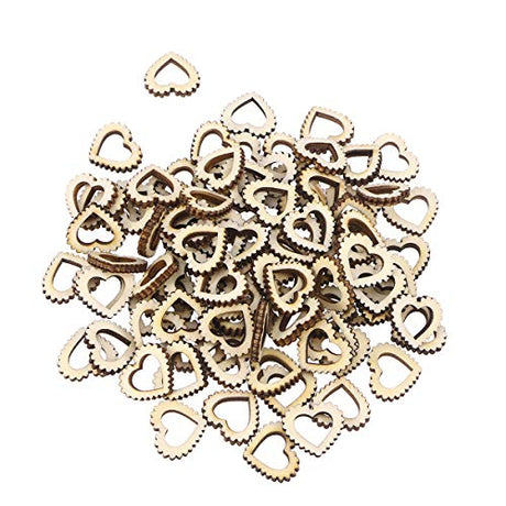 Amosfun 100pcs Hollow Out Lace Heart Wooden Pieces Cutouts Craft Embellishments Wood Ornament Manual Accessories for DIY Art (20mm) Amosfun