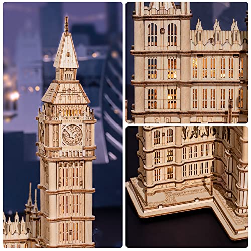 Rowood Big Ben 3D Wooden Puzzle Kit with LED for Adults and Teens Age 14+ RoWood