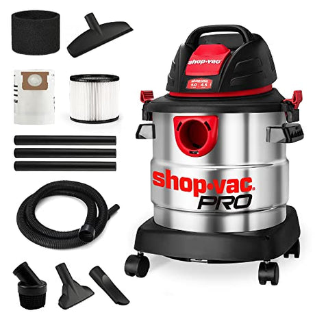 Shop-Vac 5 Gallon 4.5 Peak HP Wet/Dry Vacuum, Stainless Steel Tank, Portable Shop Vacuum with Filter, Hose and Accessories for Garage, Workshop. Shop-Vac