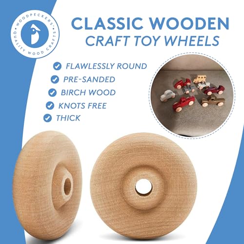 Woodpeckers- Classic Wooden Craft Toy Wheels 1.5" X 1/2" Axle Hole 24 Pack Woodpeckers