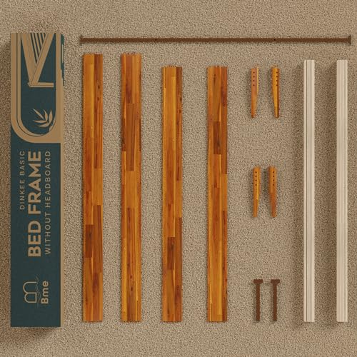 Bme Dinkee Solid Wood King Bed Frame - 15 Inch Modern Minimalist Design with Wood Slat Support Bme