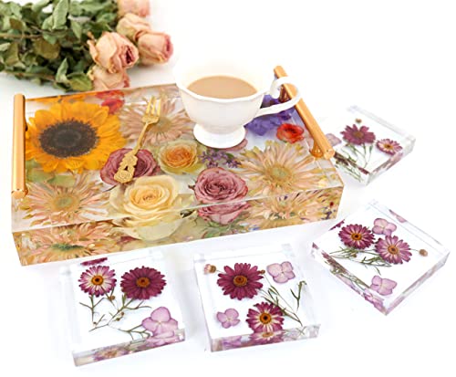 Resin Tray Molds Silicone, 13.5" Large Deep Rectangle Molds for Resin with 4pcs Coasters Mold, Epoxy Resin Casting Molds for DIY Flowers Preservation XXKJSZJQ