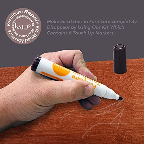 Katzco Furniture Repair Kit Wood Markers - Set of 13 - Markers and Wax Sticks with Sharpener - for Stains, Scratches, Floors, Tables, Desks, Katzco