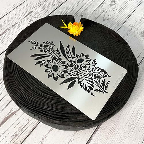 Aleks Melnyk No.273 Metal Stencil, Sunflower in a Bouquet with Wildflowers, Leaf Blossom, Small Stencil, 1 PC, Template for Wood Burning, Engraving, Aleks Melnyk