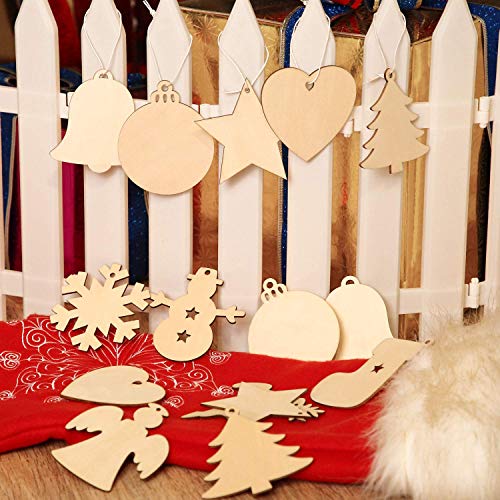Tatuo 120 Pieces Unfinished Wooden Ornaments Christmas Wood Ornaments Hanging Embellishments Crafts for DIY, Christmas Hanging Decoration in 10 Tatuo
