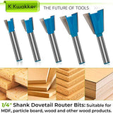 K Kwokker Dovetail Router Bit 1/4 Shank, Dovetail Jig for Router, 1/2" 3/4" 3/8" 5/8" 7/8" Dia Wood Milling Cutter Tool for The Construction of Boxes K Kwokker