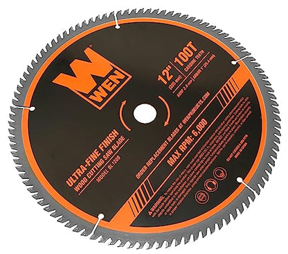 WEN BL1200 12-Inch 100-Tooth Carbide-Tipped Ultra-Fine Finish Professional Woodworking Saw Blade for Miter Saws and Table Saws, Silver