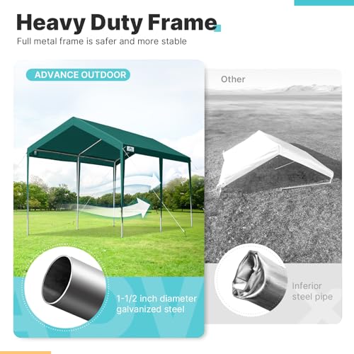 ADVANCE OUTDOOR Adjustable 10x20 ft Heavy Duty Carports Car Canopy Garage Boat Shelter Party Tent, Adjustable Height from 9.5 ft to 11 ft, Green