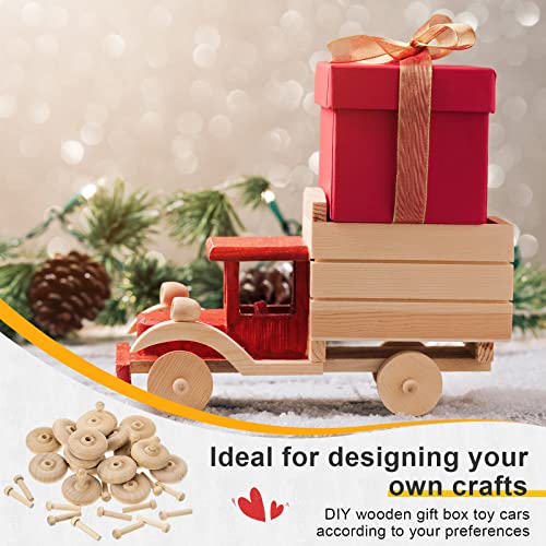 36 Pack Wooden Wheels Toys Wooden Wheels for Crafts Toys Wooden Craft Wheels Wooden Mini Wheels with Axle Pegs for Crafts DIY Toy Cars Painting Civaner