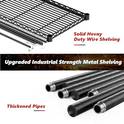 REIBII 73''H Storage Shelves 1780LBS Wire Shelving Unit with Wheels 5 Tier Metal Shelving,Heavy Duty Metal Shelves for Storage Rack,73''HX35''WX15''D REIBII