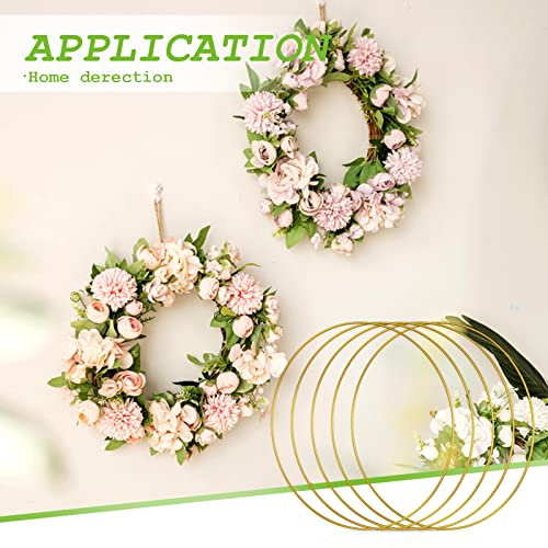 FSWCCK 5 PCS 10 Inch Metal Floral Hoop Centerpiece for Table, Metal Wreath Ring with 5 PCS Wood Place Card Holders, Floral Hoop Wreath for DIY