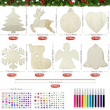 80 Pcs Wooden Christmas Ornaments for Crafts, 8 Styles Unfinished Wood Ornaments With Pens, Gem and Star Stickers, Blank Wood Christmas Tree Apragaz