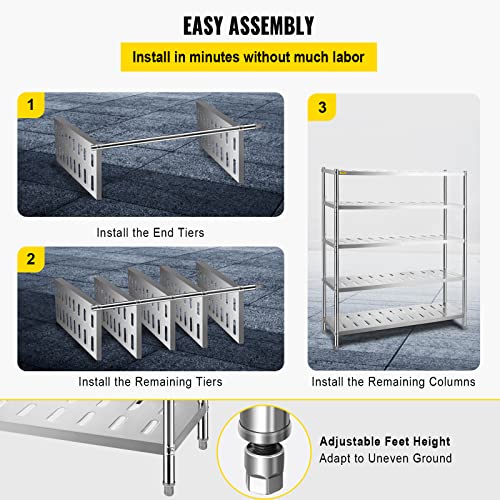 VEVOR Storage Shelf, 5-Tier Storage Shelving Unit, Stainless Steel Garage Shelf, 59.1 x 17.7 x 70.9 inch Heavy Duty Storage Shelving, 661 Lbs Total - WoodArtSupply