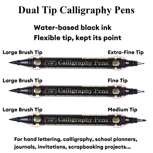 Sunshilor Dual Brush Calligraphy Pens Black Hand Lettering Pens for Beginners Writing, Art Drawing, Sketching, Illustration, Scrapbooking, Sunshilor
