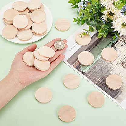 OLYCRAFT 50pcs 1.6 inch Natural Wood Slices 0.2" Unfinished Wooden Circles Blank Natural Wood Circle Round Cutouts Thick Wood Discs Chip for DIY