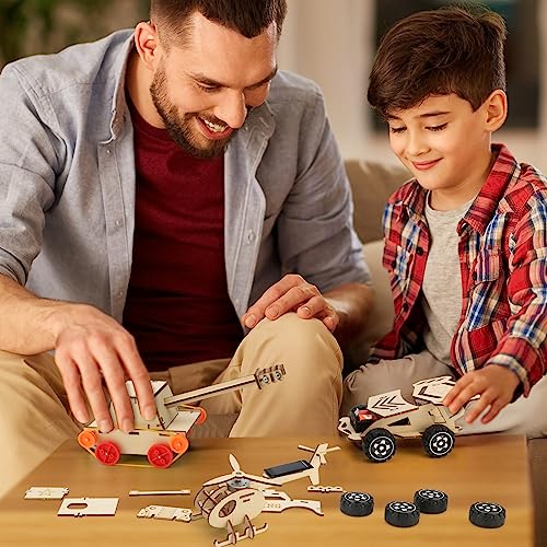 6 In 1 Wood Car Building Kits for Kids Ages 8-12, STEM Kits for Kids Age 8-10-12, Crafts for Boys Ages 6-8 12-14, Woodworking Project, Wooden 3D