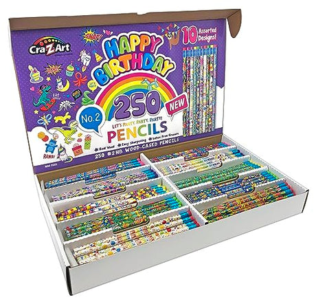 Happy Birthday Pencils Classpack 250 Count - 10 Unique Designs Cra-Z-Art