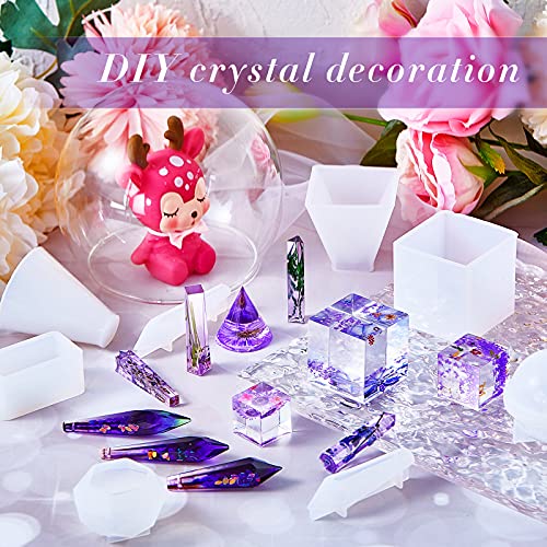 15 Pieces Crystal Resin Molds Pendulum Crystal Molds Include Pyramid Silicone Resin Mold, Round Cone Resin Mold, Sphere, Triangular Cone, Multi-Facet Geiserailie