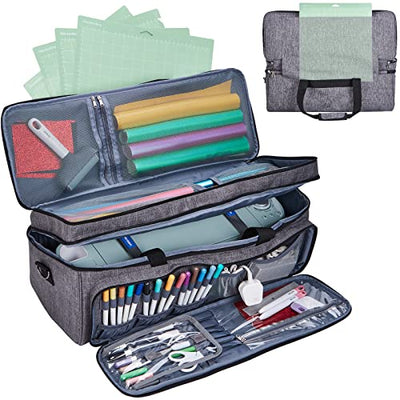 NICOGENA Double Layer Carrying Case with Mat Pocket for Cricut Explore Air 2, Cricut Maker, Cricut Maker 3, Cricut Explore 3, Multi Large Front