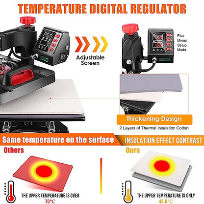 Upgraded 8 in 1 Heat Press Machine Digital Combo - 12x15 Heat Press for T Shirts Hat Mug Plate - Professional Heat Press for Sublimation, Vinyl, Heat