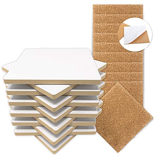 6"x6" XL Square Ceramic Tiles and Cork Backing for DIY Coasters (Set of 12) - WoodArtSupply