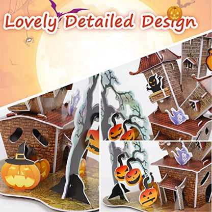 Hallisun 3D Puzzles for Kids, Halloween Castle Crafts Educational Learning Toys 3D Jigsaw Model Kit, Party Favors for Kids Girls Boys Halloween Treat