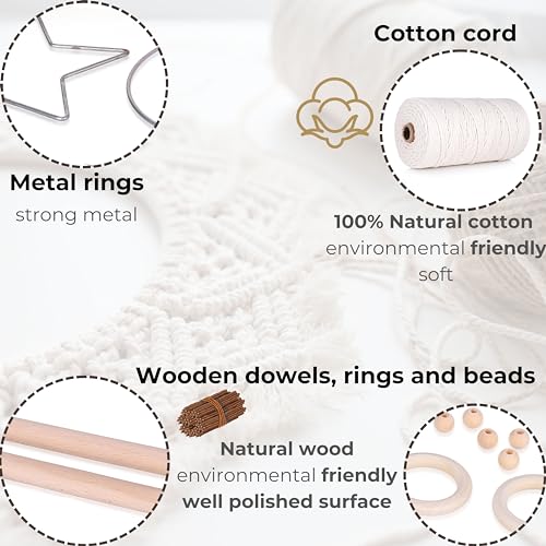 MIGO Creates Macrame Kits for Adults Beginners with 112 Macrame Supplies and 5 Projects Book: This DIY Macrame Kit Includes 165 Yards Macrame Cord - WoodArtSupply