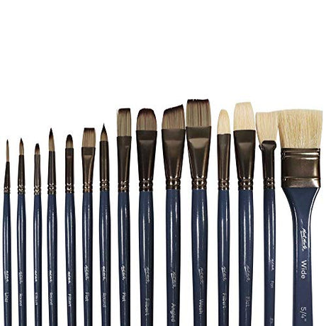 Mont Marte Premium Paint Brush Set 15 Piece, Includes 15 Different Brushes in a Roll Case with Magnetic Closure, Suitable for Watercolour, Acrylic MONT MARTE