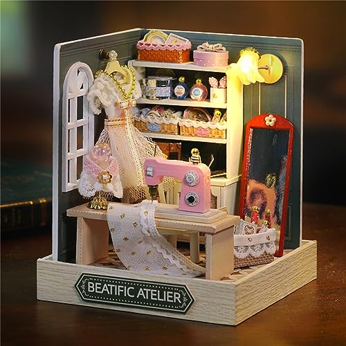 Kisoy Dollhouse Miniature with Furniture Kit, DIY 3D Wooden DIY House Kit with Dust Cover,Handmade Tiny House Toys for Teens Adults Gift (Beatific Kisoy