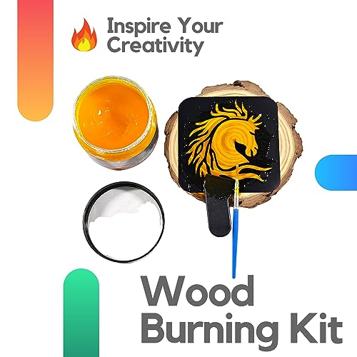 Bigthumb - Wood Burning Gel Kit 4 OZ | Heat Activated Non-Toxic Paste for DIY Crafting, with Mini Scraper, Template Sticker, Paint Brush - Accurately BIGTHUMB