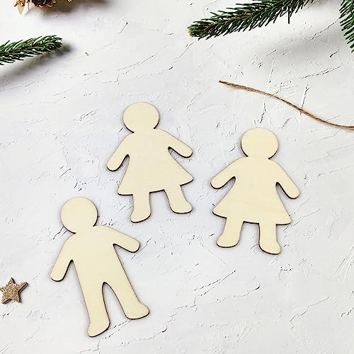 32 Pack Wood People Cutouts Wooden Kids Boy & Girl Hanging Ornaments DIY People Craft Boy & Girl Gift Tags for Home Party Decoration Craft Project