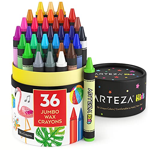 Arteza Kids Jumbo Crayons, Set of 36 Colors, Vivid Toddler Crayons from Wax, Art and School Supplies for Kids Craft and Drawing Activities Arteza Kids