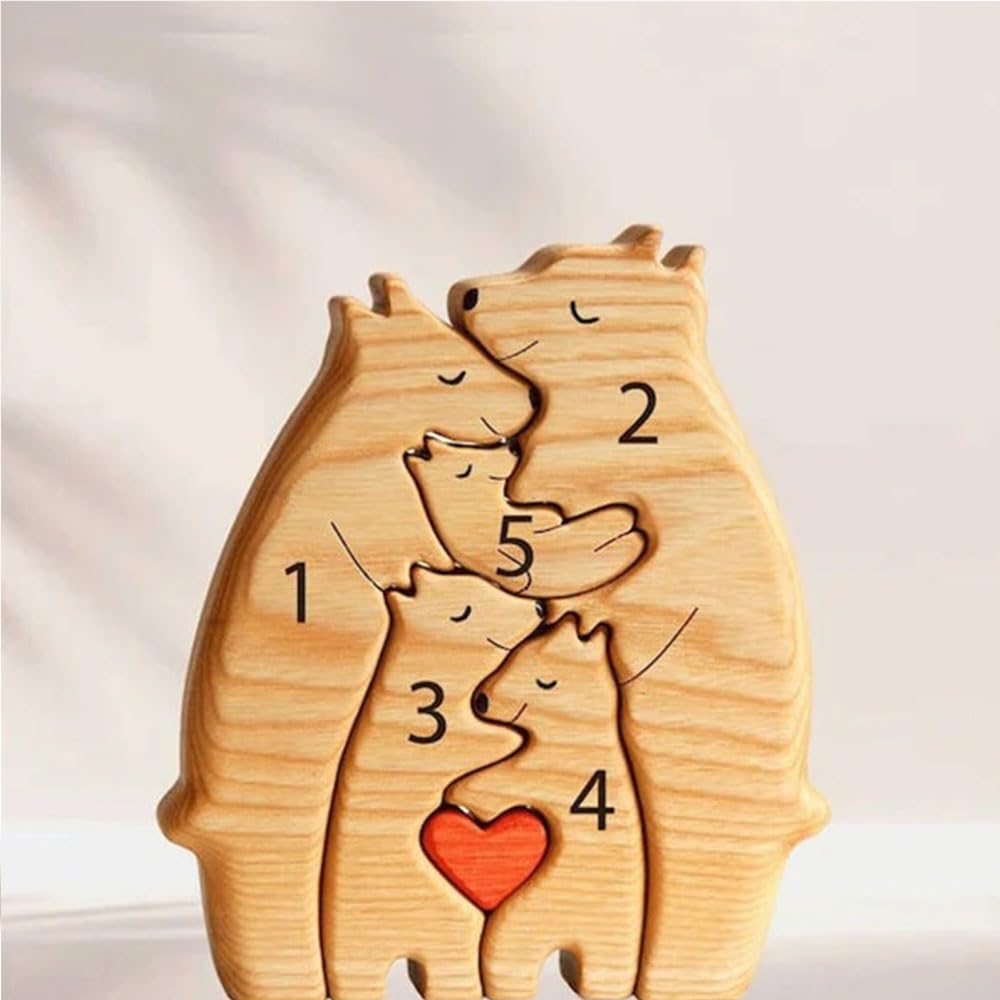 Personalized Wooden Bears Family Puzzle Gifts with Name Customizable Wooden Puzzle with 1-8 Name Decorative Piece for Home Decor and Birthday Gifts VEELU