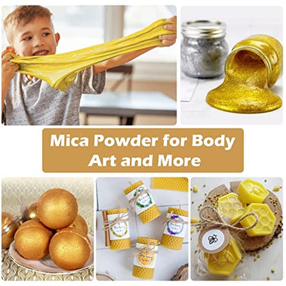 HTVRONT Gold Mica Powder for Epoxy Resin - 3.5 oz (100g) Nature Epoxy Resin Pigment Powder, Non-Toxic & Easy to Mix Mica Powder for Candle Making, - WoodArtSupply