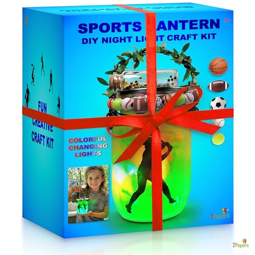 Make Your Own Sports Night Light Lantern Jar Arts & Crafts For Boys And Girls, Football, Soccer, Basketball, Tennis & Baseball Gifts For Kids, DIY 2Pepers