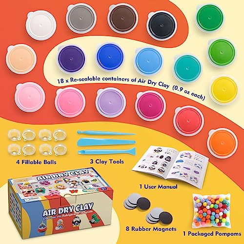 Drama Planet Air Dry Clay Kit for Kids, Create Your Own Refrigerator Magnets with Modeling Clay, Art Activity Set, Craft Project Gifts for Boys & Drama Planet