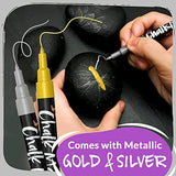 Extra Fine Tip Liquid Chalk Markers (10 Pack) with Gold & Silver - Dry Erase Marker Pens for Blackboard, Windows, Chalkboard Signs, Bistro - 1mm Tip Chalkola
