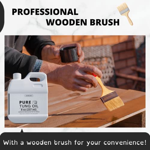 8 OZ Pure Tung Oil for Wood Finishing with Wood Brush, Waterproof Wood Sealer Indoor and Outdoor, 100% Pure Natural Tung Oil for Unfinished Bare OAIEGSD
