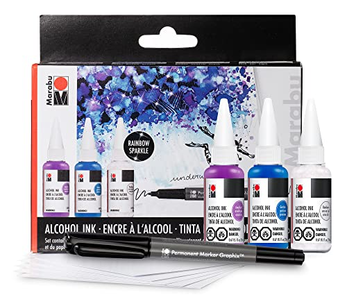 Marabu Alcohol Ink Starter Kit - Amethyst, Gentiane, and Rainbow Alcohol Ink for Epoxy Resin, Tumbler Making, and Painting - 3 Color Alcohol Ink Set